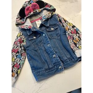 Disney Minnie Mouse Denim Jacket Blue Hooded 3D Ears Bow Toddler Girls 3T bin B